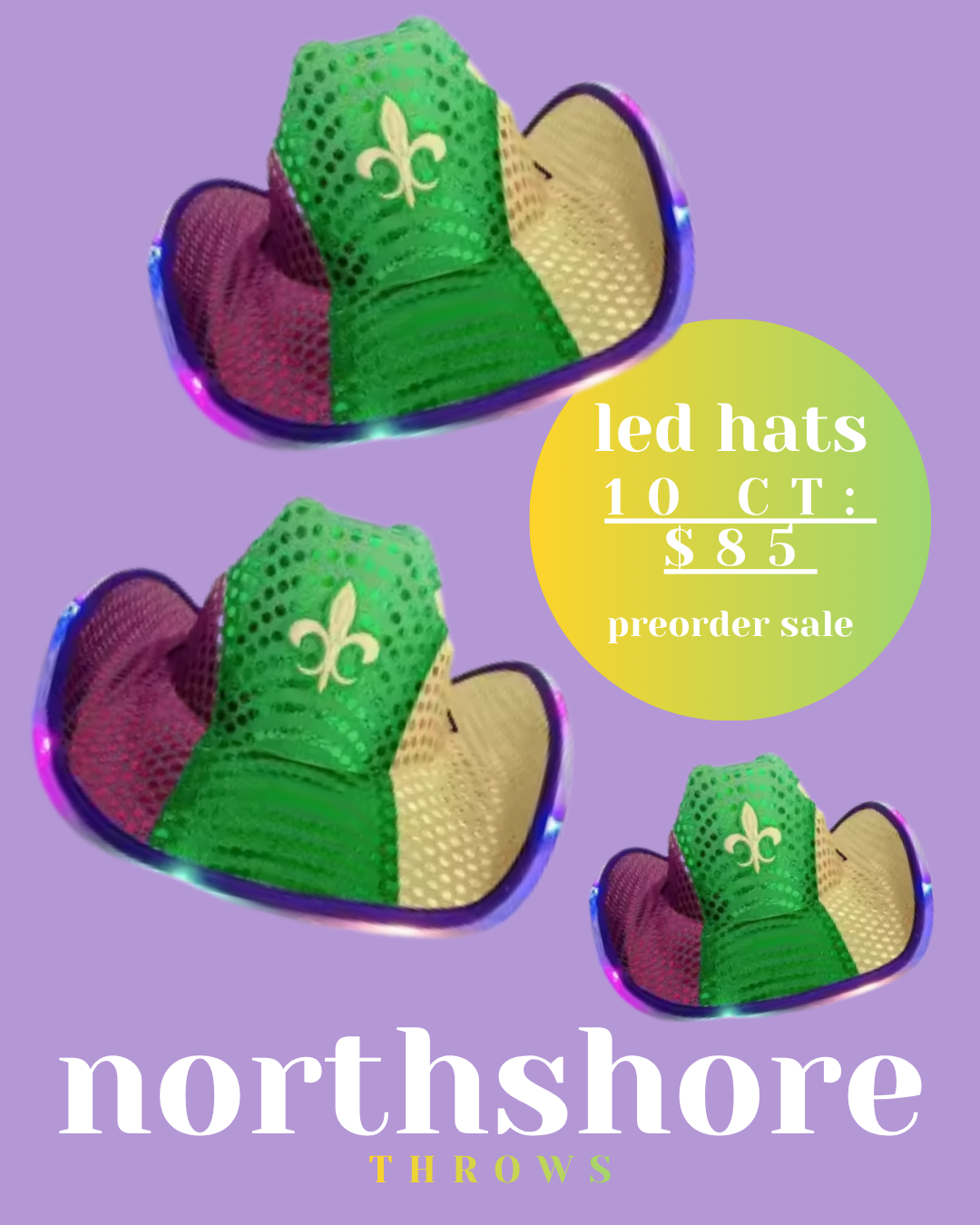 LED Sequin Mardi Gras Cowboy Hats